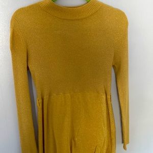 Free people mustard sweater dress with Vince Camuto belt